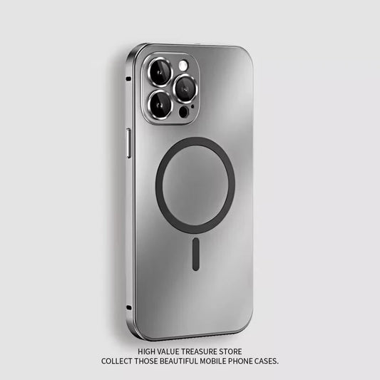 Aluminum Metal Frame Magnetic Case For iPhone 17 13 14 15 16 Pro Max Plus Magsafe Wireless Charging Lens Film PC Backboard Cover