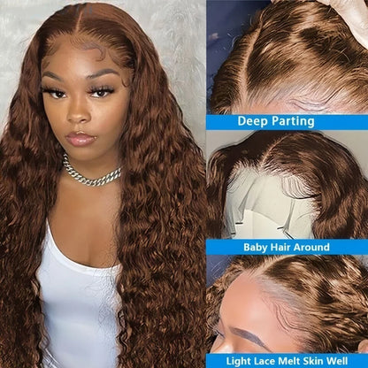 13X4 Chocolate Brown Curly Lace Front Wigs Colored 100% Human Hair Wigs Pre Plucked Deep Wave 13X6 Hd Lace Frontal Brazilian Wig