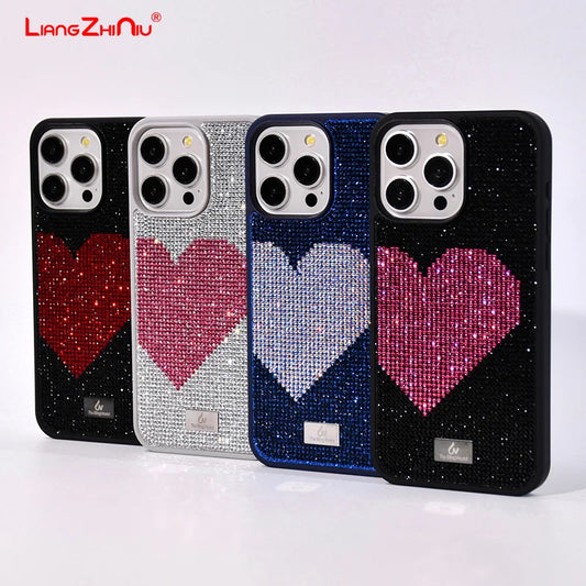 Glitter Diamond Half Heart Case For Iphone 17 16 Pro Max 15Plus 14 13 Air Tpu Bezel Full Cover Ladies Elegant Glitter Phone Case