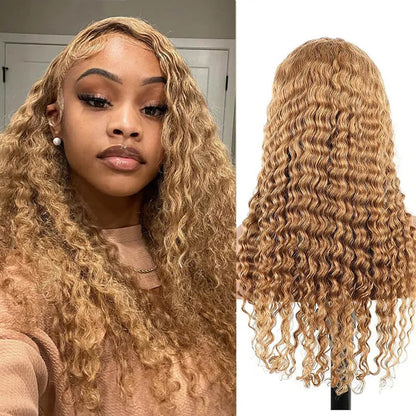 Deep Wave Honey Blonde Wig Human Hair 13X6 Lace Front Wig Curly Colored 27 Hd Lace Frontal Wig PrePlucked 250 Density 30 38 Inch