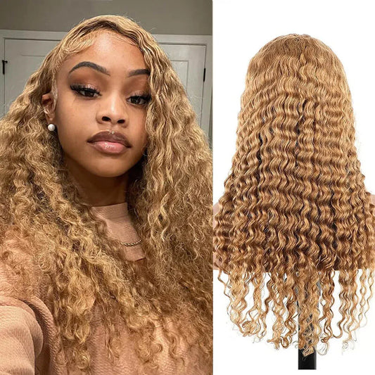 Deep Wave Honey Blonde Wig Human Hair 13X6 Lace Front Wig Curly Colored 27 Hd Lace Frontal Wig PrePlucked 250 Density 30 38 Inch