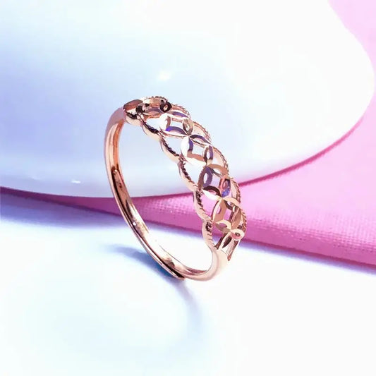 585 purple gold 14K rose gold geometric shape shiny rings for women three-dimensional craftsmanship elegant light luxury jewelry