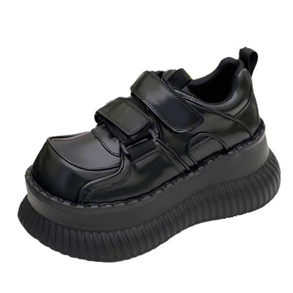 2025 Autumn Solid Color Big Head Casual Platform Shoes Increased 7cm High Heels Retro Thick Soled Women's Shoes Women Sneakers