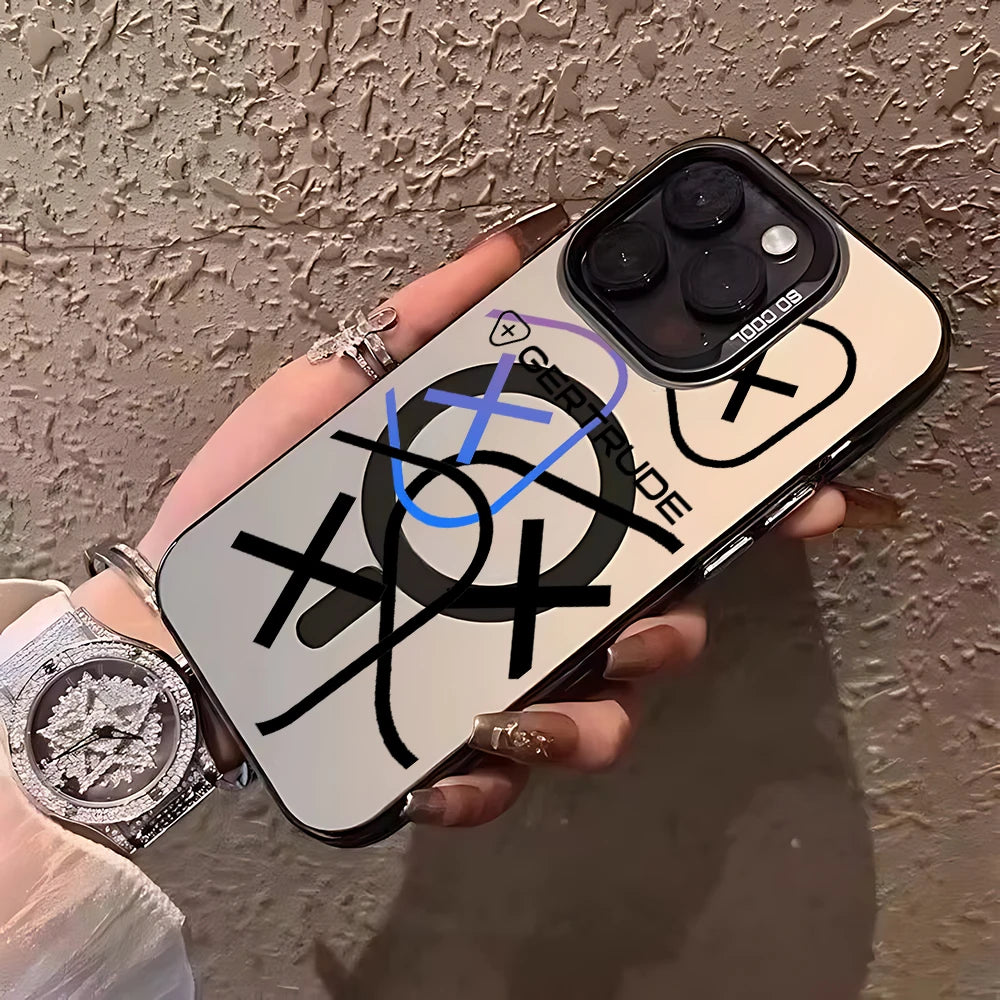 Fashion Lovely Design Magsafe Magnetic Case for G-Gertrudes iPhone 11 12 13 14 15 16 Pro Max Plus Silver Plated Anti Fall Cover