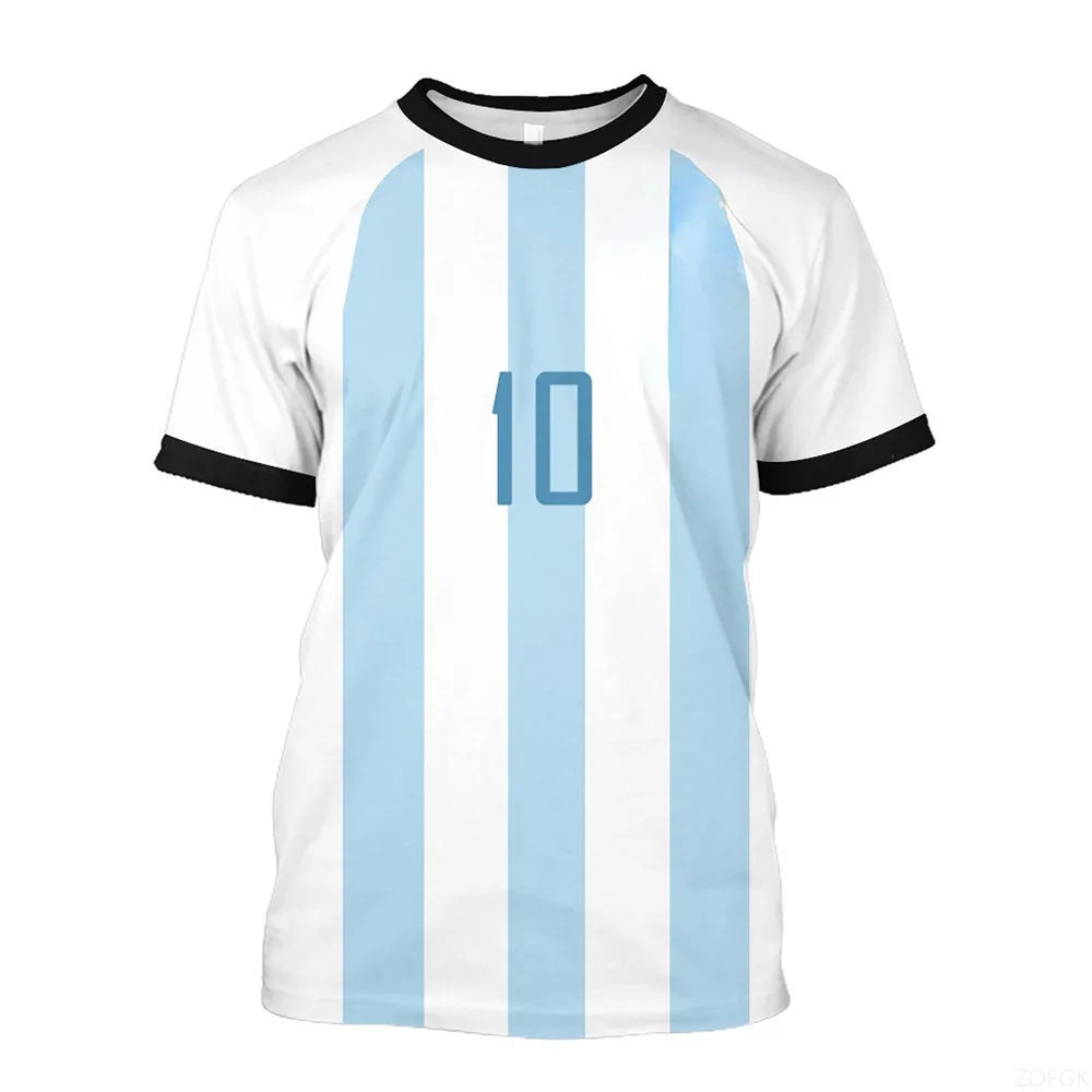 2023 New World Cup Football Argentina 3-star Champions League Jersey Messi No.10 3D Digital Printed T-shirt
