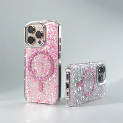 Trendy Glitter Foils Shockproof MagSafe Phone Case for iPhone 16 17pro max 14 15 Pro 13 12 Magnetic Wireless Charging Hard Cover
