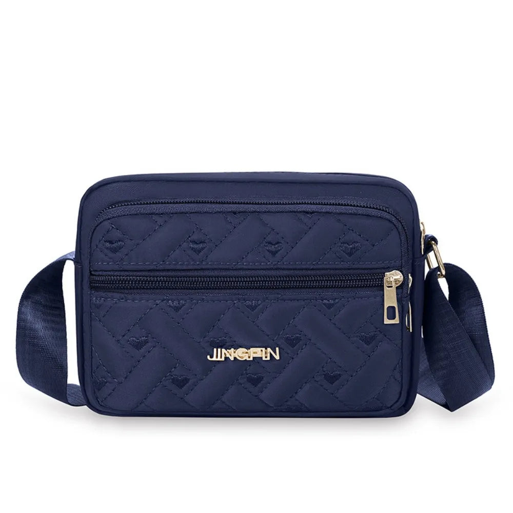 Large Capacity Embroidered Crossbody Bag Love Heart Pattern Elegant Middle Aged Shoulder Bag Lattice Casual Woman Messenger Bag.