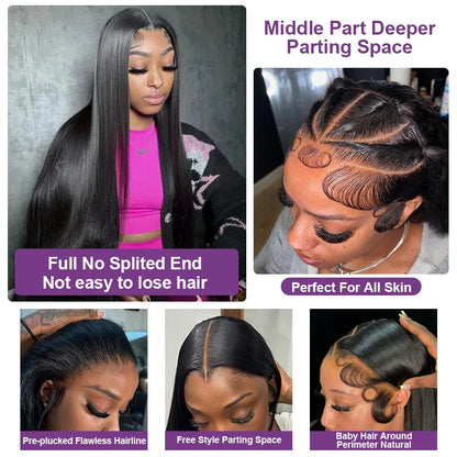 100% Human Hair 13x4 Bone Straight HD Lace Front Wig 30 40 Inch 13x6 Lace Frontal Wigs 5x5 Glueless Clourse Brazilian Wear Black