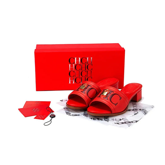 CH Fashion Monogram Print Elegant Design Women's Low Heeled Slippers Solid Color High Quality Metal Lock Simple Single Shoes