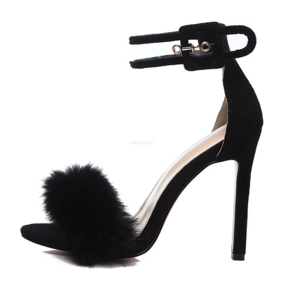 Summer New Fashion Plush One Strap High Heel Sandals Hollow Out Sexy Women Heels Women's Wedding Sexy Shoes