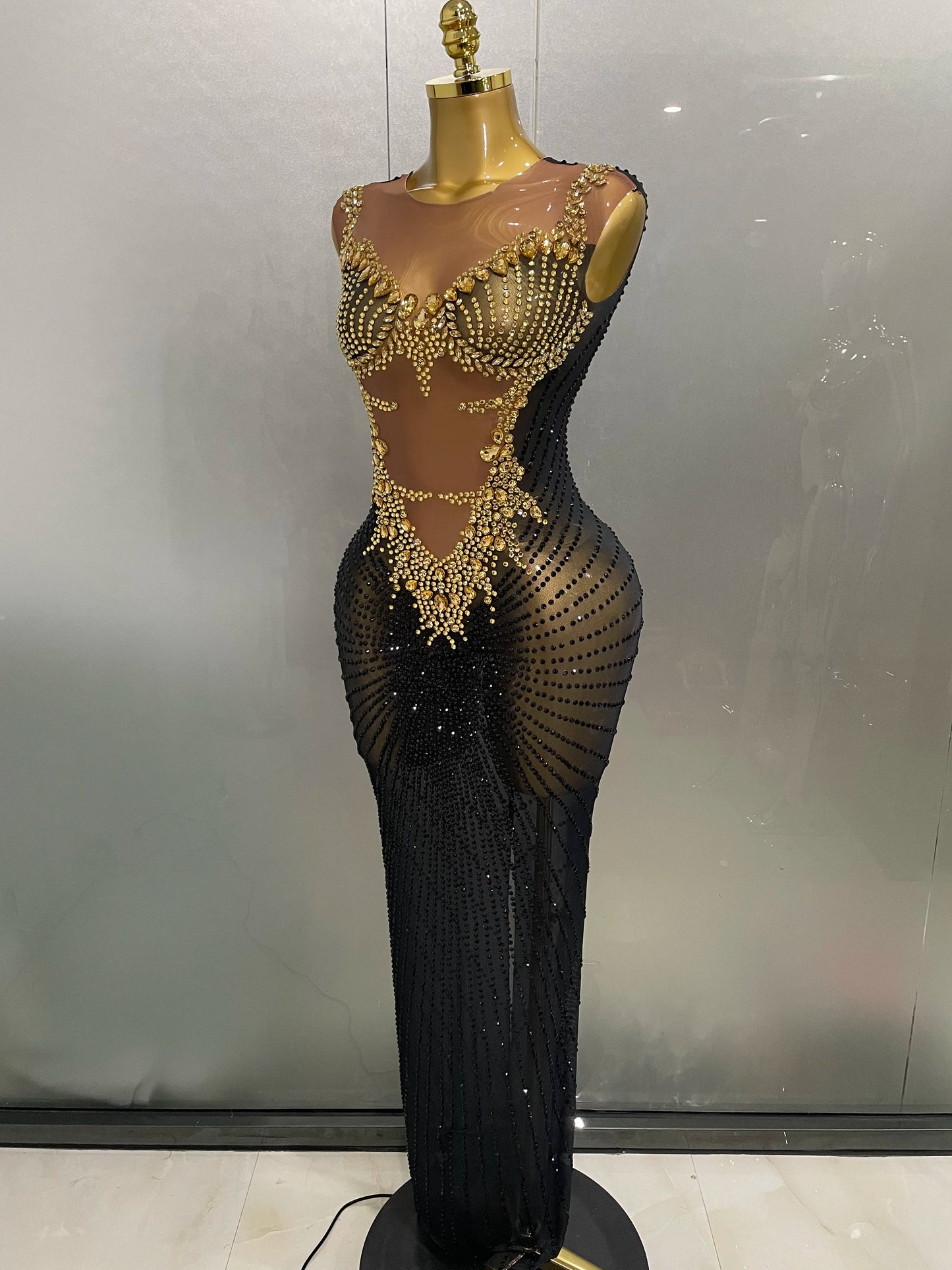 Sexy Sparkly Rhinestones Sleeveless Long Dress 2025 New Women Birthday Celebrate Evening Photo Shoot Stage Performance Costume