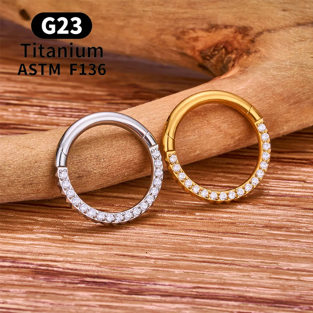 G23 Titanium Bamboo Shape Nose Ring Septum Ring Hoop 16G Zircon Ear Cartilage Tragus Helix Daith Piercing Earrings Body Jewelry