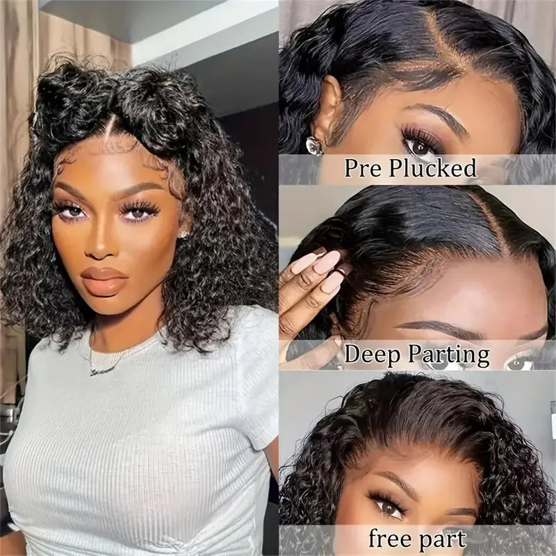 Curly Bob Human Hair Lace Frontal Wig 4C Kinky Curly Edges Wigs 13x4 Transparent Lace Front Wigs For Black Women 4x4 Short Wigs