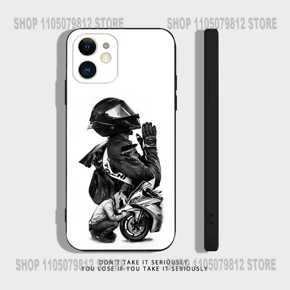 Motorcycle Rider Phone Case For iPhone 17 16,15,14,13,12,11,Pro,XS,Max,XR,Plus,Mini Soft Silicone Black Shockproof
