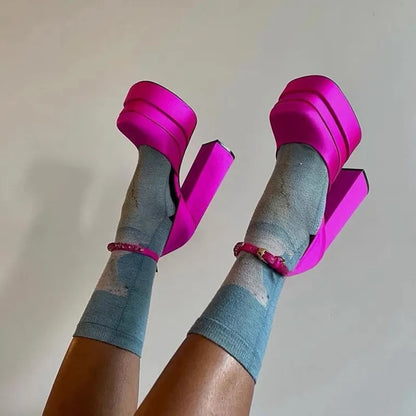 Luxury Brand Women High Heesl Sandals Sexy Thick Heel Platform Shoes Square Toe Rhinestone Woman's Pumps Party Wedding Shoes new