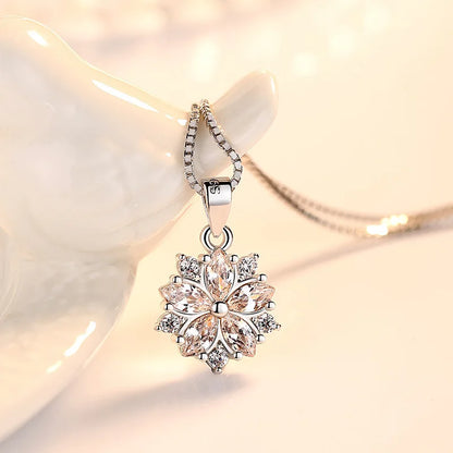 Fashion Jewelry New Lady's 925 Sterling Silver Crystal Flower Pendant Necklace FQL23256WH