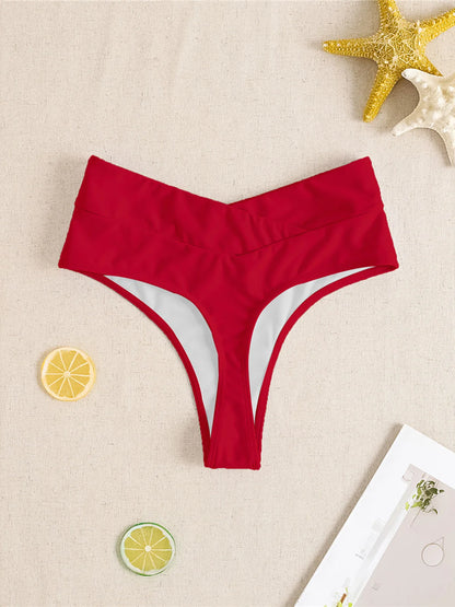 S - XL High Waist High Leg Cut Bikini Bottom Swim Brief Women Swimwear Female Bather Brazilian Tanga Panties Underwear V7095