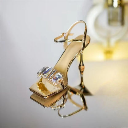 2025 New Slim Heel with Diamond Square Toe Sandals for Women in The Summer of  New Fairy Style Open Toe Sexy High Heels