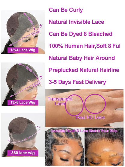40 46 Inch Deep Wave 13x6 13x4 Hd Lace Front Human Hair Wig 250 Density Water Curly 360 Lace Frontal Wigs Human Hair For Women