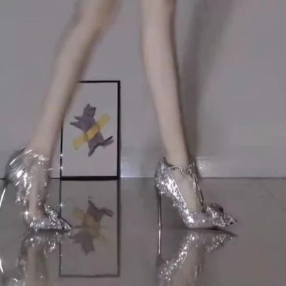 Simple Temperament Woman Shoes 2025 Summer New Pointed Rhinestone High Heels Fashion Versatile Women's Bow Wedding Shoes Zapatos