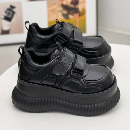 2025 Autumn Solid Color Big Head Casual Platform Shoes Increased 7cm High Heels Retro Thick Soled Women's Shoes Women Sneakers