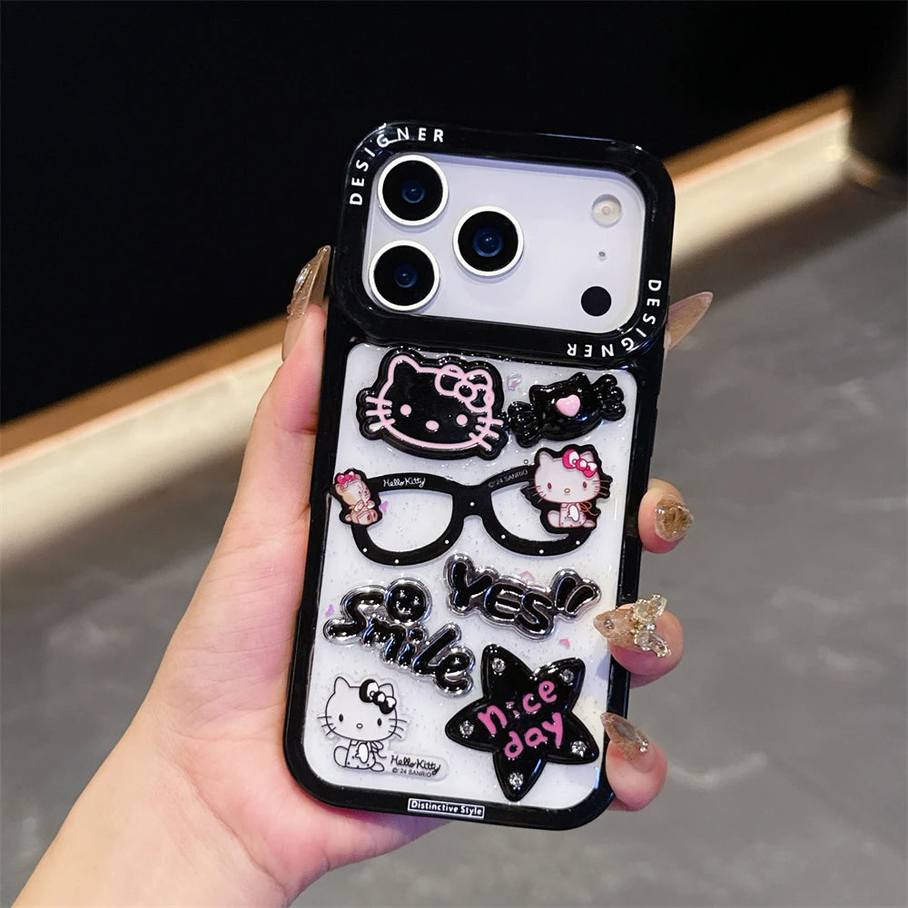 Glitter Stars Transparent 3D Cartoon Glasses Phone Cases For iPhone 17 16 14 11 12 13 15 Pro Max Plus Clear Shockproof Cover