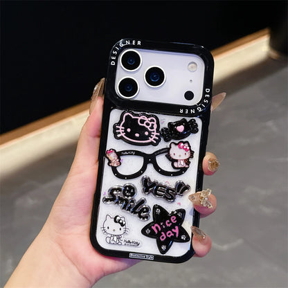 Glitter Stars Transparent 3D Cartoon Glasses Phone Cases For iPhone 17 16 14 11 12 13 15 Pro Max Plus Clear Shockproof Cover
