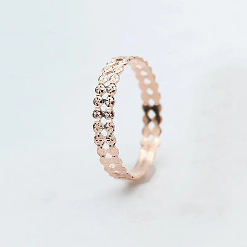 585 Purple Gold Plated 14k Rose Gold Double Row Shiny Gypsophila Rings for Women Adjustable Light Luxury Charm Jewelry