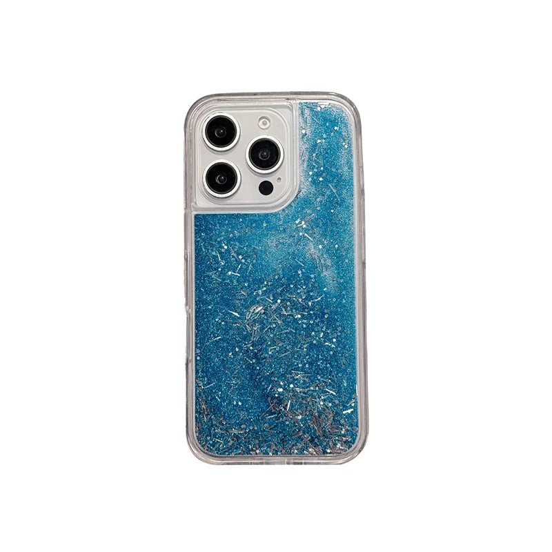 Blue Dynamic Sand Bright Quicksand for iPhone 16 15 14 Case Cover 16 Pro Max Carcasa Women Glitter Phone Shell Hard Coque Fundas