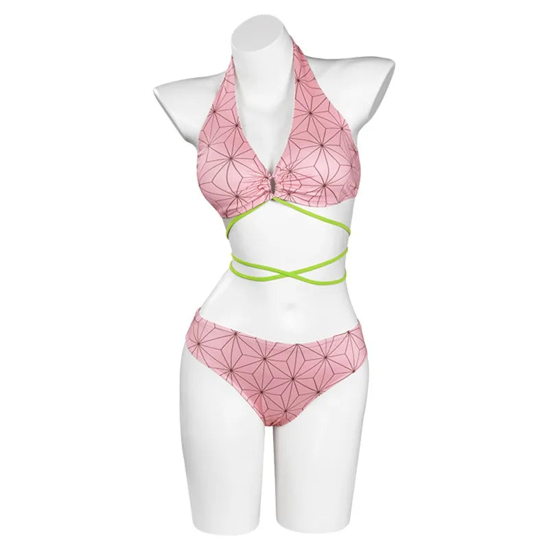 Women Two Pieces Bikini Swimsuit Anime Kamado Tanjirou Nezuko Tomioka Giyuu Mitsuri Bathing Suit Swimwear