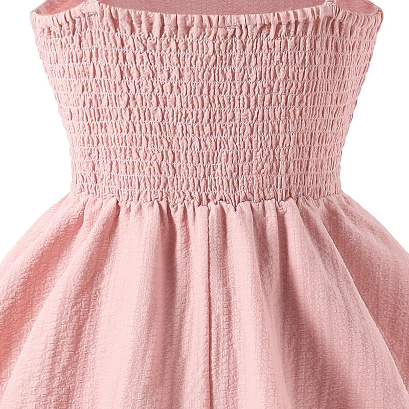 Kids Set Solid Pink Tiered Sling Princess Dress Sweet Style Tween Girls Dress Birthday Party Dating Clothes
