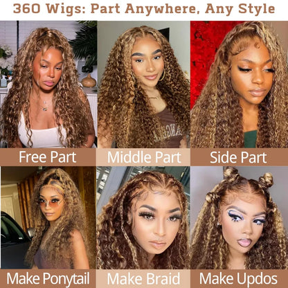 Highlight 360 Full Lace Wig Human Hair Pre Plucked Hd Deep Wave Frontal Wig Invisible Drawstring Curly Human Hair Wigs 3032 Inch