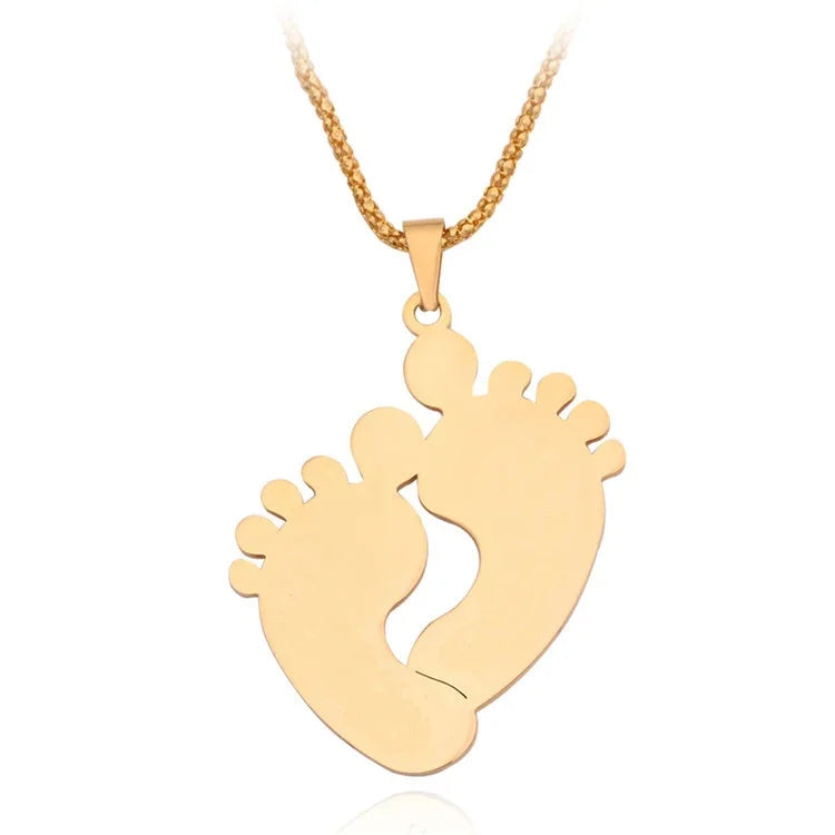 Custom Engraved Stainless Steel Baby Feet Name & Birthday Pendant Necklace Personalization Included Text Woman Jewelry.
