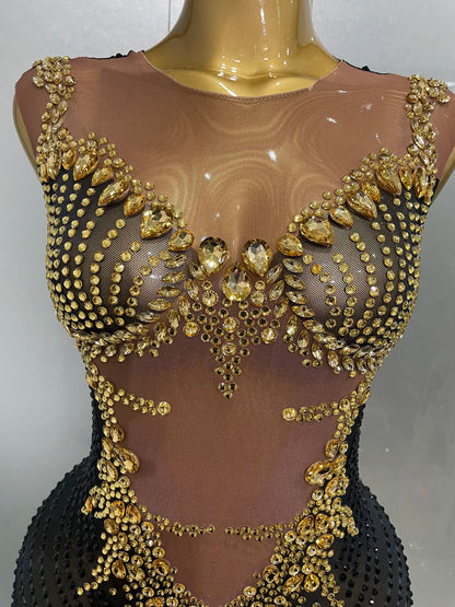 Sexy Sparkly Rhinestones Sleeveless Long Dress 2025 New Women Birthday Celebrate Evening Photo Shoot Stage Performance Costume