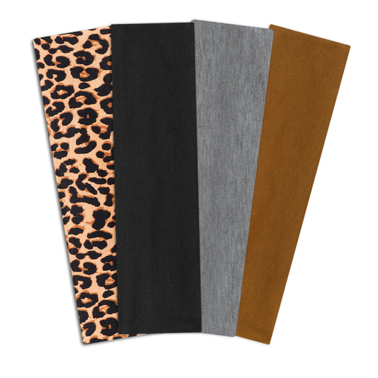 4pcs Simple Basic Solid Color Leopard Print Face Wash Cycling Running Sports Yoga Leisure Sweat-Absorbing Headband