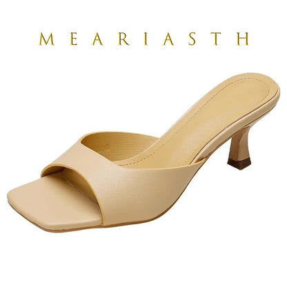 2025 Fashion Round Toe Ladies Low Heel Slippers Shoes Sandals Spring Summer Female open toe Women Heeled Slides Slippers Pumps