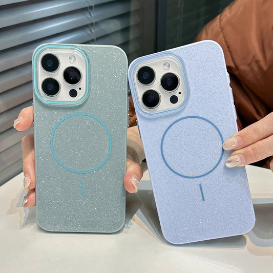 Glitter Bling For Magsafe Phone Case For iPhone 16 15 14 13 12 11 Pro Max Plus Magnetic Wireless Charging Fashion Candy Cover.