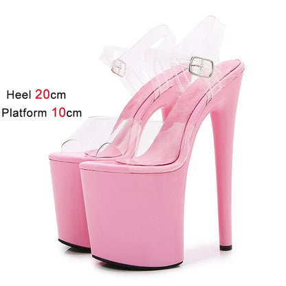 20CM Luxury Designer Women Sandals Transparent Upper Light Pink Platform Pole Dance Shoes Stripper High Heels Open Toe Shoes