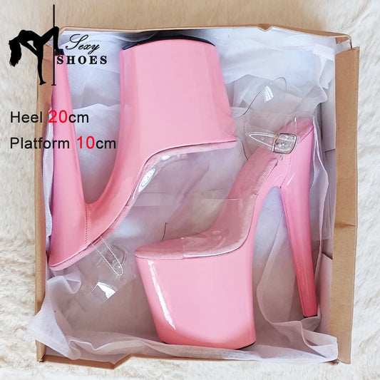20CM Luxury Designer Women Sandals Transparent Upper Light Pink Platform Pole Dance Shoes Stripper High Heels Open Toe Shoes