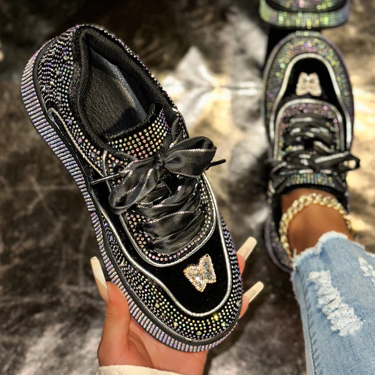 Luxury Designer Women Sneakers Outdoor Platform Female Sneakers Women Fashion Luxury Rhinestone Ladies Shoes Zapatos De Mujer.