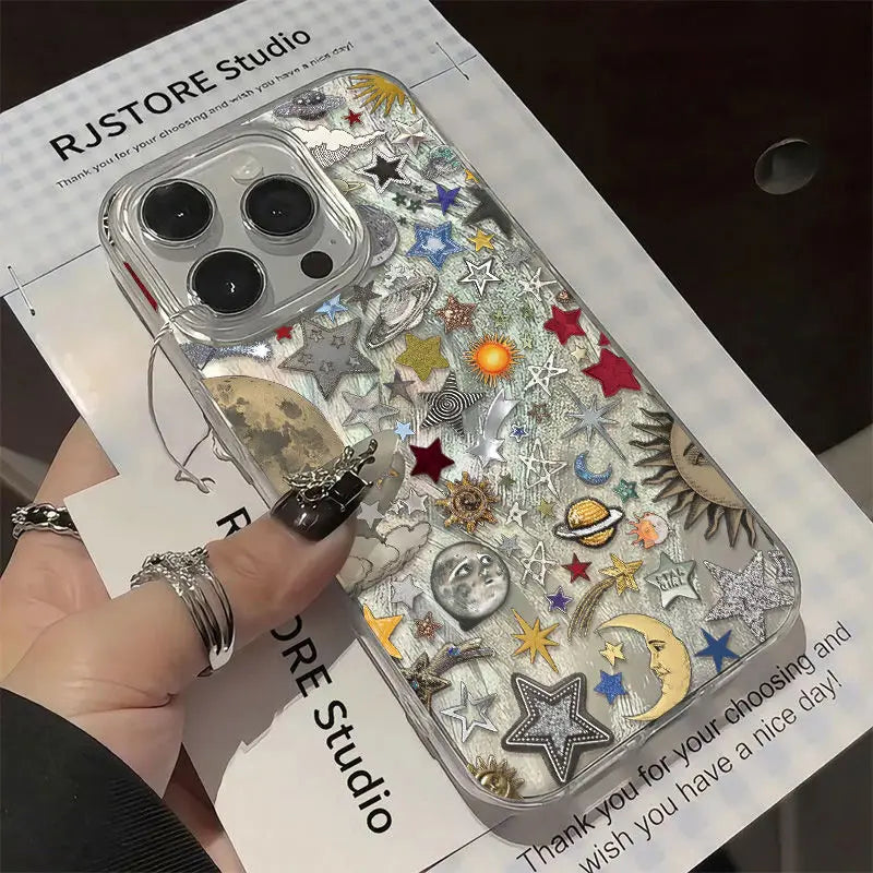 Fashion Retro Planet Cosmos Phone Case For iPhone 17 16 15 14 13 12 11 Pro Max XR XS MAX 7 8 PLUS INS Shake Proof Laser Cover