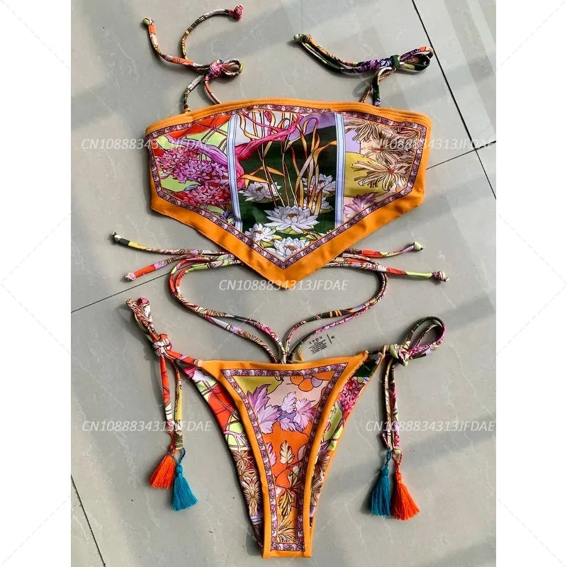 Printed Crop Top Bikini Women Bikinis Brazilian Swimwear Female Swimsuit Two-pieces Bikini Set High Cut Bathing Suit Swim