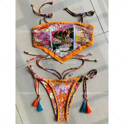 Printed Crop Top Bikini Women Bikinis Brazilian Swimwear Female Swimsuit Two-pieces Bikini Set High Cut Bathing Suit Swim