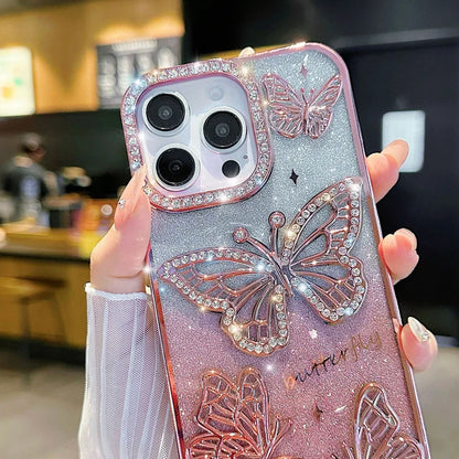 Butterfly Glitter Phone Cases For IPhone 17 16 Pro Max 15 14 13 12 11 Rhinestone Back Cover