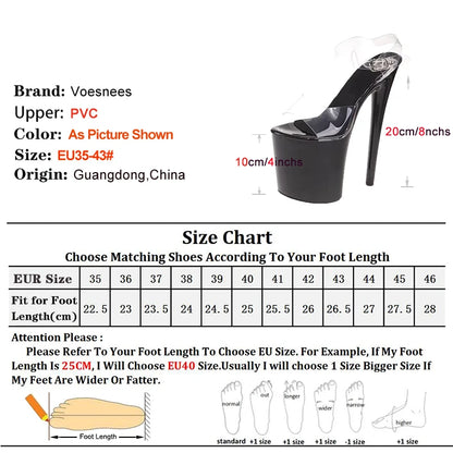 Super High Women's Sandals Transparent Surface Buckle 20cm Heel 10cm Platform Women's Shoes Large Size 43 Wedding Dress Shoes