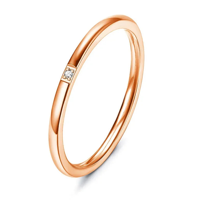 2025 New Trendy Stainless Steel Plated Paved Tiny Zircon Stackable Ring Golden Color Thin Ring Jewelry