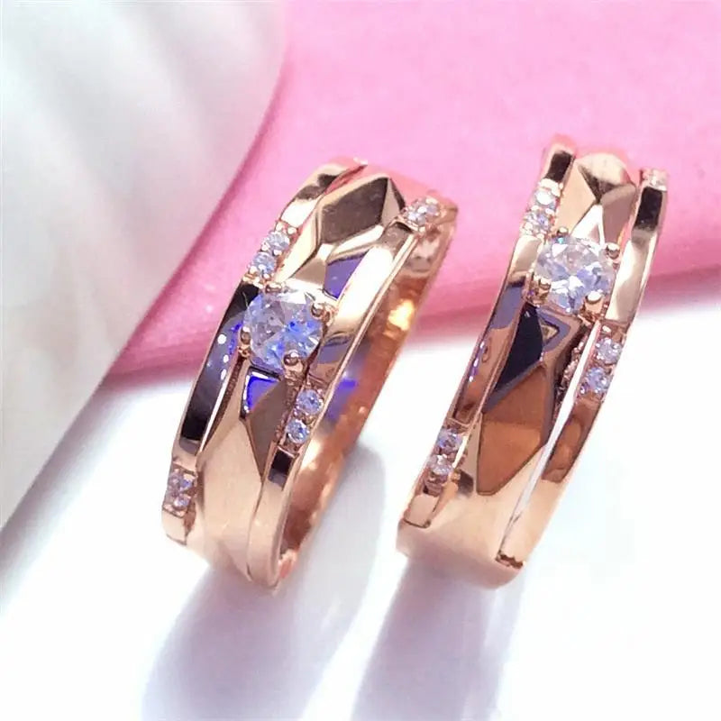 585 Purple Gold 14K Rose Gold Inlaid Gemstone Crystal Rings For Women Fashion Neutral wind Charm Couple Party Jewelry Gift