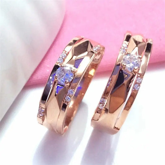 585 Purple Gold 14K Rose Gold Inlaid Gemstone Crystal Rings For Women Fashion Neutral wind Charm Couple Party Jewelry Gift