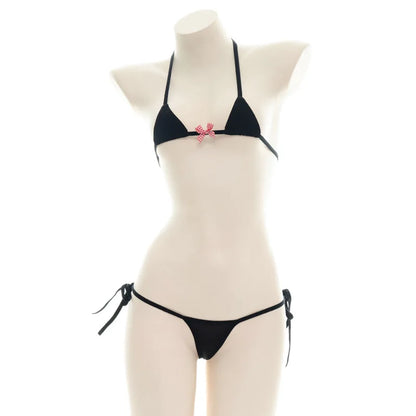Sexy Three Point Lingerie Bikini Set Women Sweet Lolita Bow Bandage Striped Swimsuit Mini Bikini Adult Cosplay Erotic Costumes