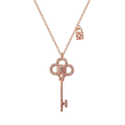 Golden Snowflake Key Pendant Necklace Female Hollow Clover Diamond Set Chain Sweater Chain
